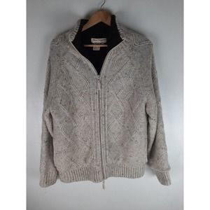 Norm Thompson Men's Cream Cable Knit Wool Blend Sherpa Lined Full Zip Jacket M